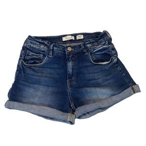 Kancan Women's Kurvy Mid-Rise Denim Shorts Blue Size 28 Cuffed Hem